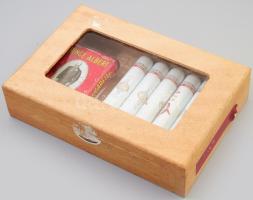 6 db szivar tokban + fa szivartartó doboz + Prince Albert fém doboz