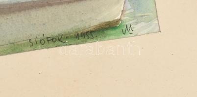 Varga Mátyás (1910-2002): Siófoki hajók (Balaton), 1955. Akvarell, papír, jelzett, paszpartuban. 32×...