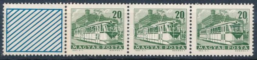 1964-1965 Közlekedés I. 20f tekercsbélyeg hármascsík szelvénnyel