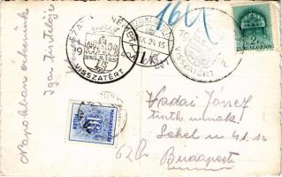 1940 Beszterce, Bistritz, Bistrita; mozaiklap / multi-view postcard + "1940 Szatmárnémeti vissz...