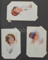 144 férőhelyes régi képeslap albumban: 144 db RÉGI 1945 előtti motívumlapok, szecessziós lapok, hölg...