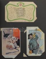 144 férőhelyes régi képeslap albumban: 144 db RÉGI 1945 előtti motívumlapok, szecessziós lapok, hölg...