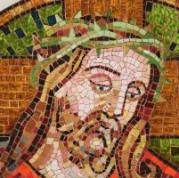 Fock Antal (1924-2004): Ecce homo. Mozaik. Jelzett. 64x45 cm