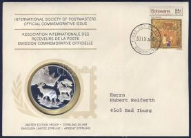 Botswana 1976. 10 éves függetlenség a Postamesterek gondozásában kiadott Ag emlékérem 20g érmés, bélyeges borítékon, botswanai bélyeggel, elsőnapi bélyegzővel, német nyelvű ismertetővel T:PP