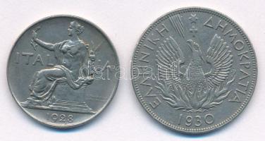 Olaszország 1928R 1L Ni + Görögország 1930. 5D Ni T:AU,XF Italy 1928R 1 Lira Ni + Greece 1930. 5 Dra...