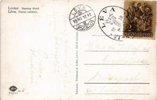 1938 Léva, Levice; Mestsky hotel / Városi szálloda, autóbusz, Kertész üzlete. Feldmann A. kiadása / ...