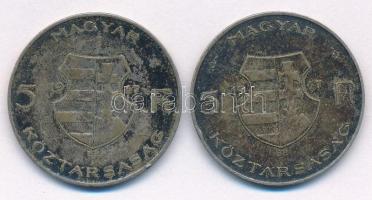 1947. 5Ft Ag "Kossuth" (2x) T:F patina 
Adamo F8.1