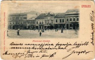 1900 Eperjes, Presov; Fő utca, Wenczel István, Oszvald üzlete, Bankegylet. Kósch Árpád kiadása. Fénynyomat Divald / main street, shops, bank (EM)