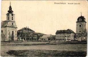 1919 Breznóbánya, Brezno nad Hronom; Kossuth Lajos tér, Római katolikus templom, Városháza, Városi szálloda, harangtorony. Baittrok Dezső kiadása / square, Catholic church, town hall, hotel, bell tower + &quot;Ceskoslov. strel. pl. c. 10. 3. polní setnina&quot; (EK)