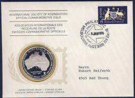 Ausztrália 1976. A nemzet 75. évfordulója a Postamesterek gondozásában kiadott Ag emlékérem 20g érmés, bélyeges borítékon, ausztrál bélyeggel, elsőnapi bélyegzővel, német nyelvű ismertetővel T:PP