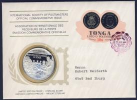 Tonga 1975. 100 éves a Tongai Alkotmány a Postamesterek gondozásában kiadott Ag emlékérem 20g érmés, bélyeges borítékon, tongai bélyeggel, elsőnapi bélyegzővel, német nyelvű ismertetővel T:PP