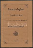 Ortsnamen-Register zur Marsch-Routen-Karte der österreichisch-ungarischen Monarchie. Grossfürstenthum Siebenbürgen. Bécs, 1877, Verlag des k.k Militär-geografischen Instituts. 50 p. Erdélyi helységnevek alfabetikus sorrendben, német és/vagy magyar, részben román nyelven. Kiadó papírkötésben, jó állapotban.