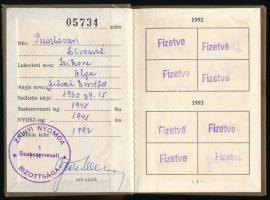 1992 Nyomdaipari Dolgozók Szakszervezete (NYDSZ) tagsági igazolvány