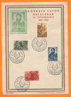 1944 Kossuth Lajos halálának 50. évfordulója emléklap bélyegekkel és emlékbélyegzésekkel