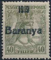 Baranya 1919 Zita 40f fekete felülnyomással, Bodor vizsgálójellel (12.000)