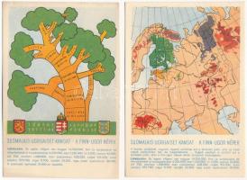 A finn-ugor (finnugor) népek; a Sugurahvaste Instituut (Rokonnépek Intézete) kiadása / Finno-Ugric language family map - 2 db régi képeslap (az egyik vágott) / 2 pre-1945 postcards (one card is cut)