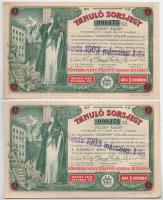 Budapest 1903. "Tanuló Sorsjegy" 1K értékben (5x) sorszámkövetők "098371-098375"...