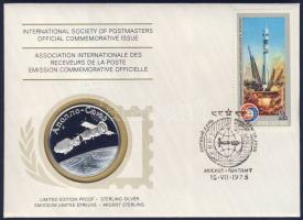 Szovjetunió 1975. Soyuz és Apollo indítása a Postamesterek gondozásában kiadott Ag emlékérem 20g érmés, bélyeges borítékon, szovjet bélyeggel, elsőnapi bélyegzővel, német nyelvű ismertetővel T:PP