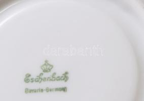 6 darab porcelán reggeliző szett: csésze alátéttel és desszertes tányér. Jelzett, kopással, közte ri...