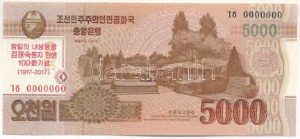 Észak-Korea 2013. 5000W &quot;Kim Dzsongszuk, Kim Ir Szen első feleségének születésének 100. évfordulójára&quot; felülbélyegzéssel, &quot;MINTA&quot; felülnyomással és &quot;0000000&quot; sorszámmal T:UNC  North Korea 2017. 5000 Won &quot;100th birthday of Kim Jong Sook, first wife of Kim Il Sung&quot; overprint with &quot;SPECIMEN&quot; overprint and &quot;0000000&quot; serial number C:UNC  Krause P#CS20a