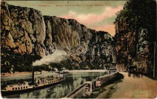 1908 Orsova, Kazán Dubovai része, gőzhajó / gorge, steamship (ázott sarok / wet corner)