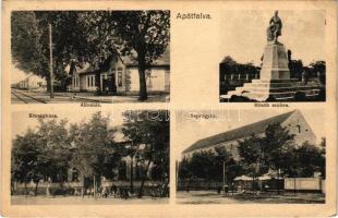 1930 Apátfalva (Csanád), vasútállomás, Hősök szobra, Községháza, seprőgyár. Keresztény Hangya szövetkezet kiadása (EK)