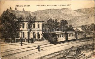 1914 Mszana Dolna, Dworzec kolejowy / Bahnhof / railway station, train, locomotive. S. F. Tiefenbrunner (EK)