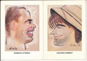 5 db modern magyar karikatúra képeslap híres emberekről, Kallus László szignóval