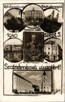 1940 Szatmárnémeti, Satu Mare; bevonulás, Horthy Miklós kormányzó, &quot;Szatmárnémeti visszatért!&quot; Római katolikus főgimnázium és székesegyház, Pannonia szálloda, Református templom és főgimnázium / entry of the Hungarian troops, Regent Horthy. Foto Kósa photo + &quot;1940 Szatmárnémeti visszatért&quot; So. Stpl. (EK)