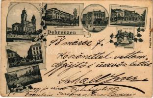 1898 (Vorläufer) Debrecen, Református nagytemplom és kollégium, színház, Bika szálloda, Csokonai szobor, Kossuth utca, Piac közép. Pongrácz Géza kiadása Art Nouveau, floral (EK)