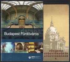 Budapesti fürdőket bemutató prospektusok, 2 db (egy régebbi, egy modern): Fővárosi gyógyfürdők és gyógyforrások V., kihajtva: 53,5x19,5 cm + Budapest Fürdőváros, 28 p.