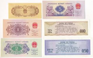 Kína (DN) 50f + 1J + 2J +5J + (DN) 0,1Y + 0,5Y deviza utalvány T:UNC-F összes szép papír
China (ND)...