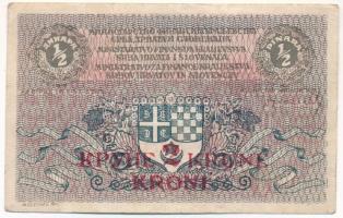 Jugoszlávia / Szerb-Horvát-Szlovén Királyság 1919. 1/2D piros &quot;2 KRUNE&quot; felülbélyegzéssel T:F Yugoslavia / Kingdom of the Serbs, Croats and Slovenes 1919. 1/2 Dinar with red &quot;2 KRUNE&quot; overprint C:F Krause P#14