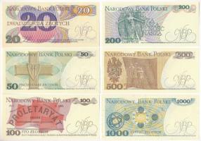 Lengyelország 1982-1988. 20Zl - 1000Zl (6xklf) T:UNC
Poland 1982-1988. 20 Zlotych - 1000 Zlotych (6...