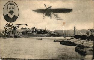 1909 Budapest, Bleriot repülőgépe az Erzsébet híd felett, montázs (fl)