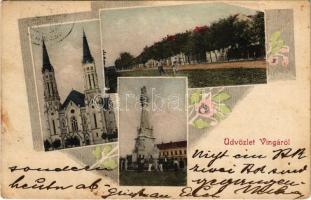 1902 Vinga, templom, Szentháromság szobor, utca / church, monument, street. Art Nouveau, floral (fl)