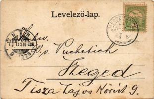 1902 Vinga, templom, Szentháromság szobor, utca / church, monument, street. Art Nouveau, floral (fl)