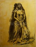 Rubint Ávrahám Péter (1958-): Álló női akt, 2005. Vegyes technika, nyomat, karton, jelzett, 110×85 cm. KIZÁRÓLAG SZEMÉLYES ÁTVÉTEL, NEM POSTÁZZUK / ONLY PERSONAL COLLECTION IN OUR OFFICE!