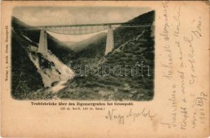 1901 Nagyapold, Grosspold, Apoldu de Sus; Ördög-vasúti híd a Cigány-árok felett, gőzmozdony, vonat. Andr. Glatz kiadása / Teufelsbrücke über den Zigeunergraben / railway bridge, viaduct, locomotive, train (EK)