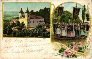 1905 Máriaradna, Mária-Radna, Radna (Lippa, Lipova); Kegytemplom, körmenet. Fischer G. kiadása / pilgrimage church, procession. Art Nouveau, floral, litho (EK)