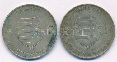 1947. 5Ft Ag "Kossuth" (2x) T:F patina Adamo F8.1