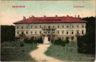 Bártfa, Bártfafürdő, Bardejovské Kúpele, Bardiov, Bardejov; Erdő részlet, Deák szálloda, Erzsébet királyné (Sissi) szobor, emlékmű / forest, hotel, Empress Elisabeth of Austria (Sisi) monument, statue (EK)
