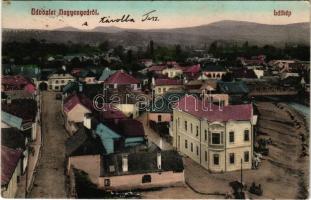 1911 Nagyenyed, Aiud; látkép, Unsch Antal bútorraktára, Paulini Rezső üzlete, híd. Földes Ede kiadása / general view with furniture warehouse, shops, bridge (fl)
