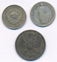Orosz Birodalom 1869 20k Ag + Szovjetunió 1930. 10k Ag + Svájc 1898. 1/2Fr Ag T:F patina
Russian Em...