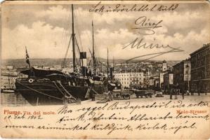 1902 Fiume, Rijeka; Molo Strasse / port, steamships (small tear)