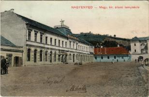 1913 Nagyenyed, Aiud; M. kir. állami leányiskola, Áron János, Fesztinger Dávid üzlete. Lázár Adolf utóda kiadása / girl school, shops (EK)