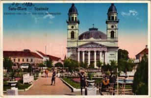 1933 Szatmárnémeti, Szatmár, Satu Mare; Catedrala rom.-cat. / Római katolikus székesegyház, városháza, üzletek / cathedral, town hall, shops (EK)