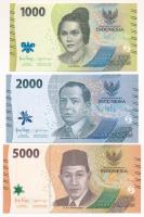 Indonézia 2022. 1000R + 2000R + 5000R T:UNC-AU Indonesia 2022. 1000 Rupiah + 2000 Rupiah + 5000 Rupiah C:UNC-AU Krause P# 162, P#163, P#164