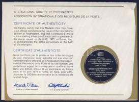 Olaszország 1975. "Michelangelo" a Postamesterek gondozásában kiadott Ag emlékérem 20g érm...