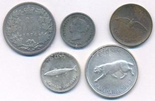 Kanada 1874. 25c Ag + 1881. 5c Ag + 1967. 1c bronz + 10c Ag + 25c Ag T:AU-F
Canada 1874. 25 Cents A...